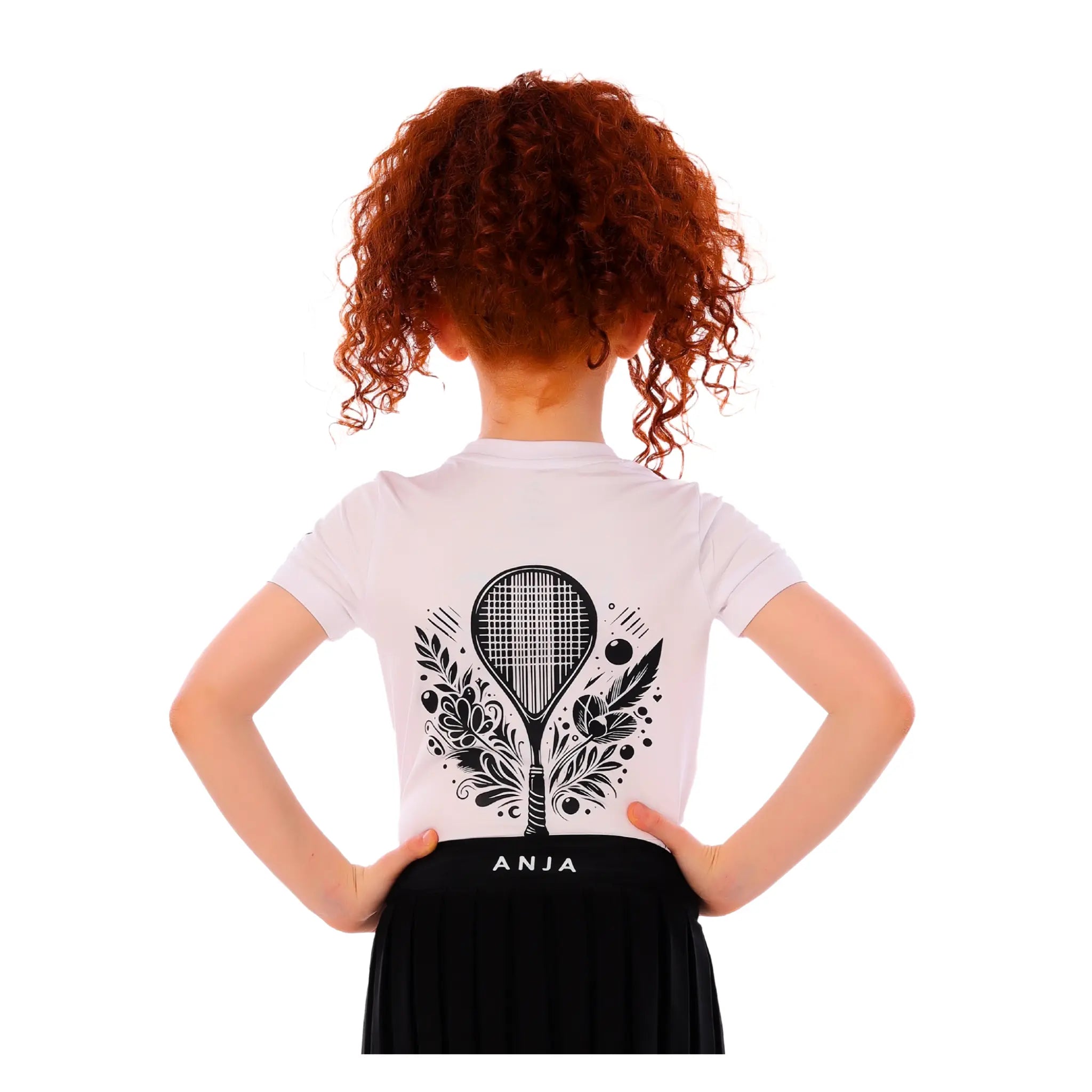 Girls White Squash Racket Graphic T-Shirt – Sporty Athletic Top
