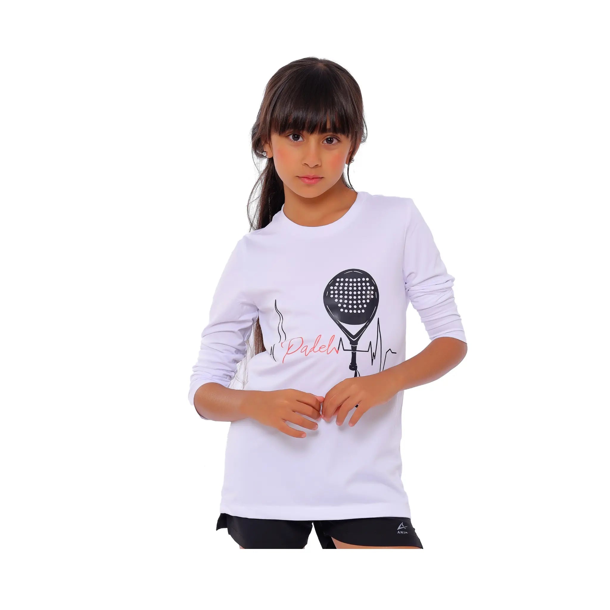Girls White Padel Heartbeat Long Sleeve T-Shirt – Sporty Graphic Top