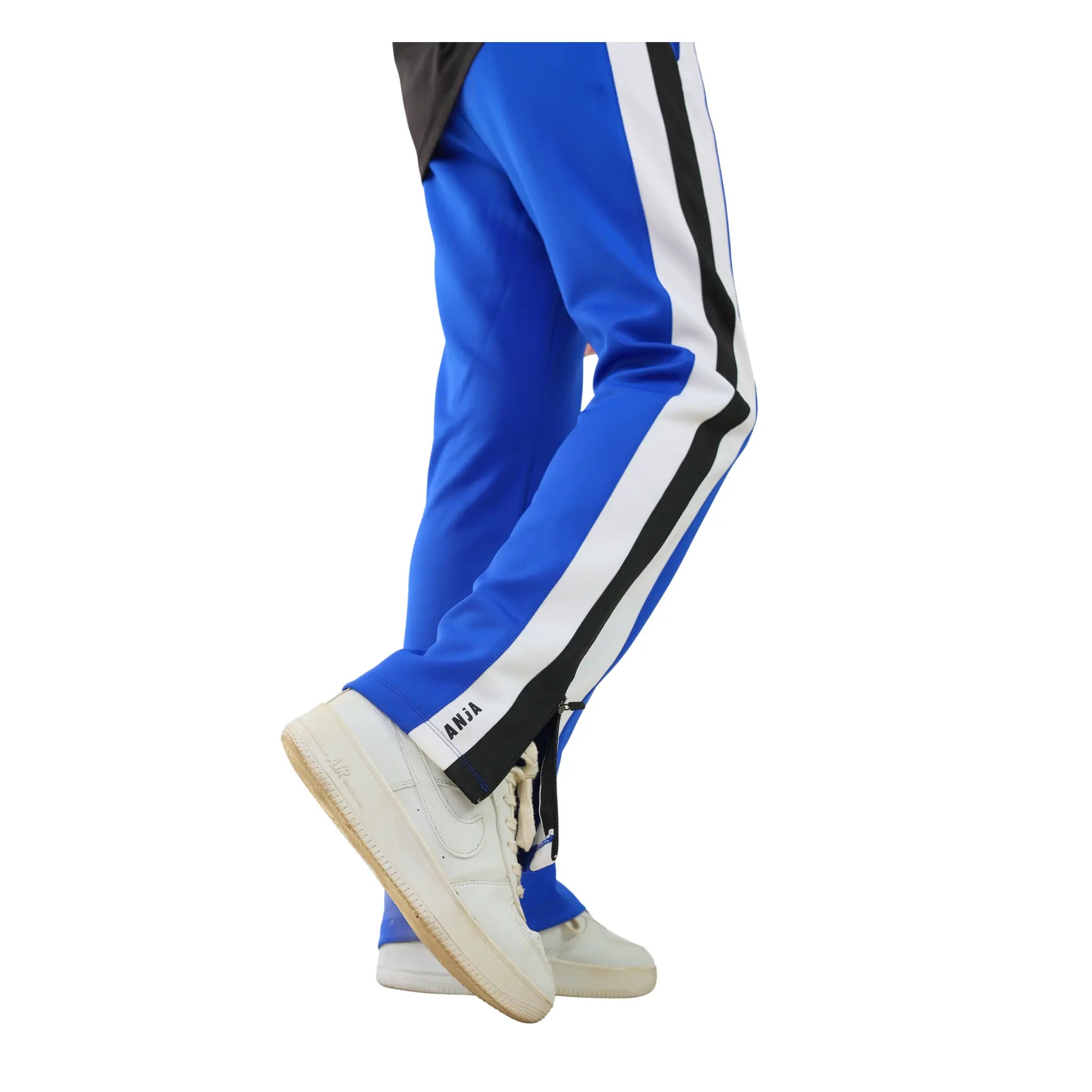 Boys  Blue Track Pants – Side Stripe Athletic Joggers with Zipper Hem